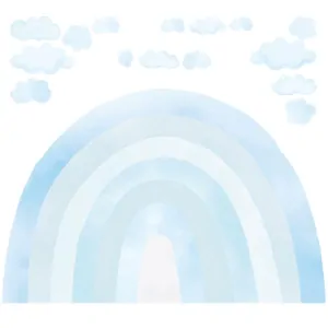 Samolepky na zeď - Duha blankytná + 15 obláčků, vel.  130 x 90 cm