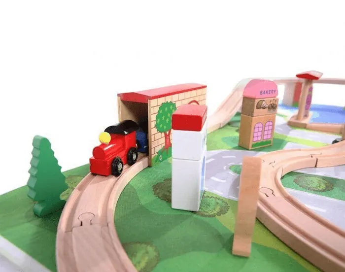 EcoToys - Dřevěná vláčkodráha 50 ks + podložka