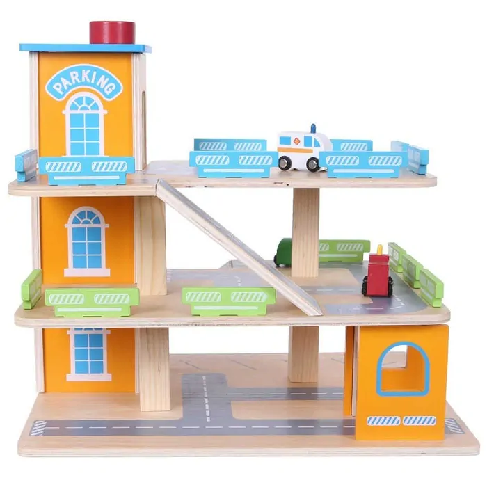 Dřevěná garáž s výtahem + auta EcoToys