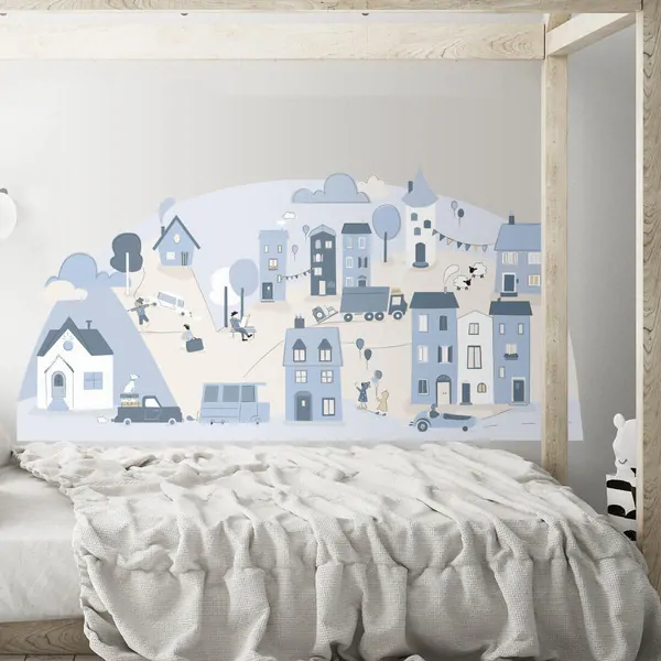 Samolepky na zeď - Městečko - blankytné, vel. L 178 x 86 cm