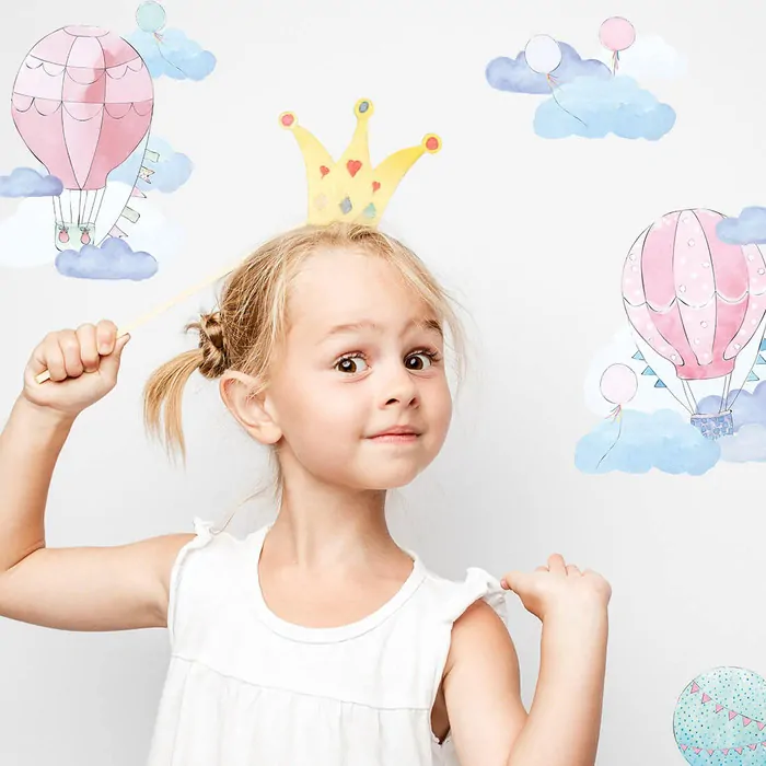 Samolepky na zeď - Létající balóny, růžové