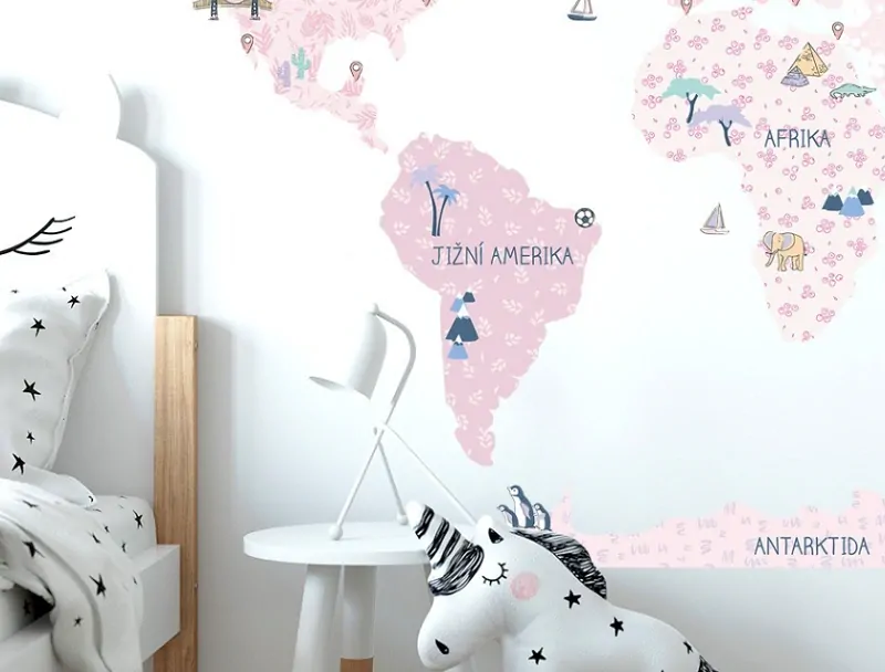 Samolepky na zeď - Mapa světa - jarní, velikost M (130 x 85 cm)