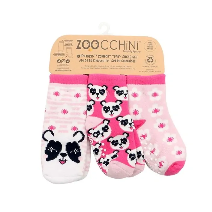 Zoocchini - Protiskluzové ponožky set 3 ks - Panda, 0-24m.