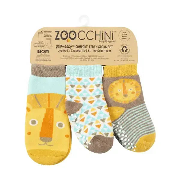Zoocchini - Protiskluzové ponožky set 3 ks - Lev, 0-24m.