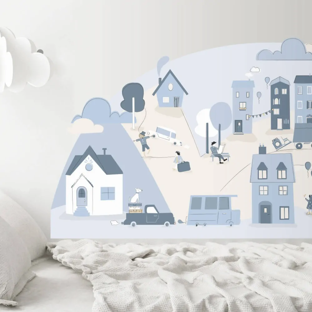 Samolepky na zeď - Městečko - blankytné, vel. L 178 x 86 cm