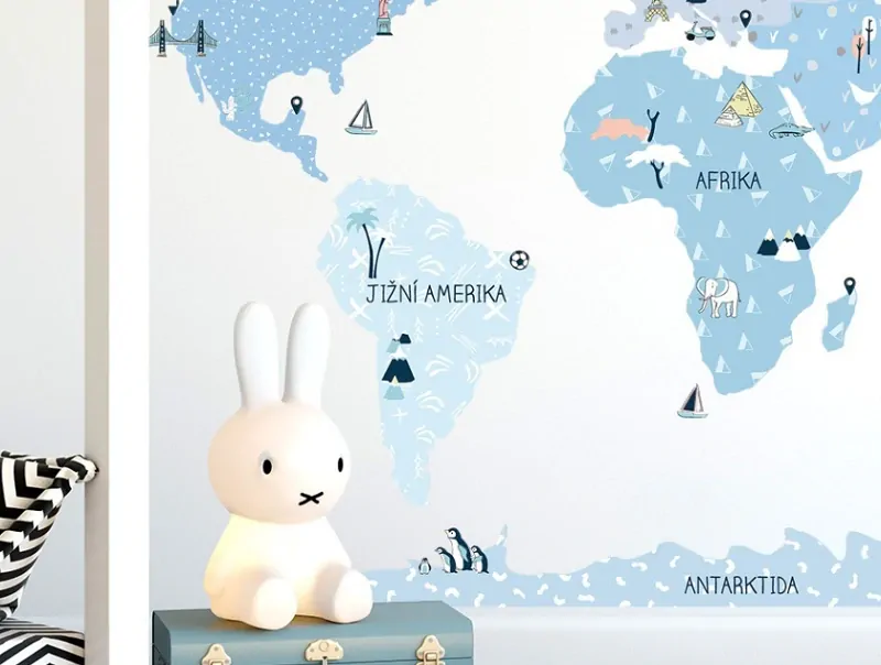 Samolepky na zeď - Mapa světa - ledově modrá, velikost S (90 x 60 cm)