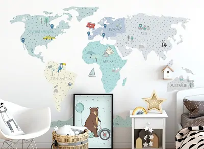 Samolepky na zeď - Mapa světa - mátová, velikost M (130 x 85 cm)