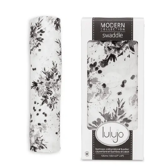 Lulujo Bambusovo-mušelínová zavinovačka/plena - Black floral 120x120 cm