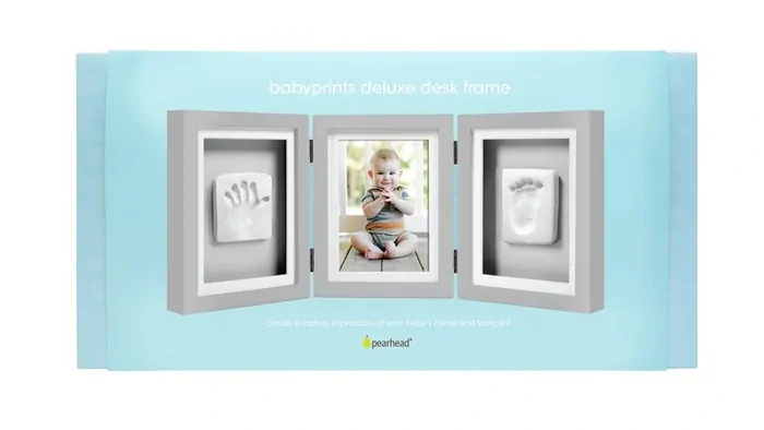 Pearhead - Luxusní fotorámeček + 3D otisk, šedý rám a oboustranný podklad růžový/blankytný