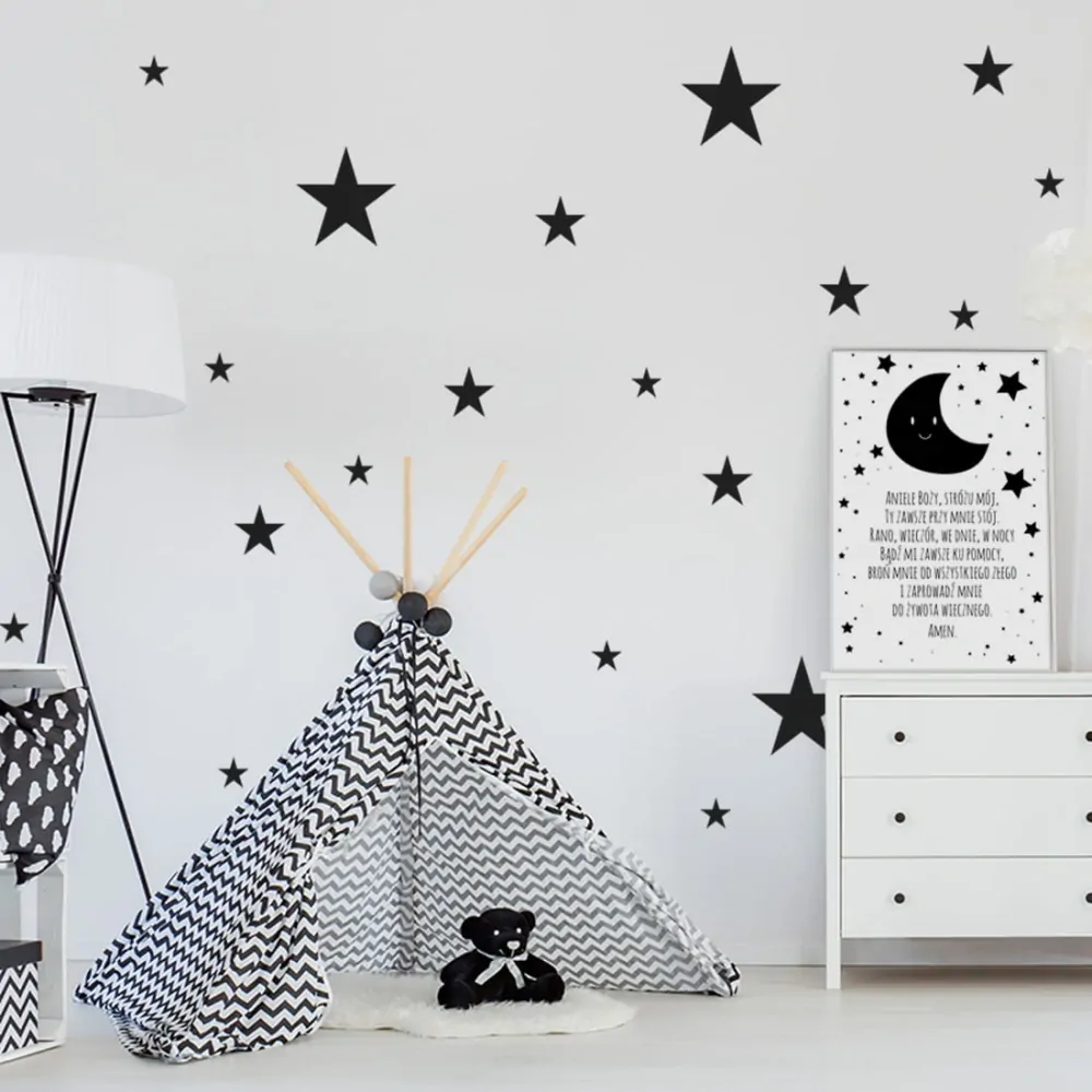 Samolepky na zeď - Mix hvězd 32ks - červené