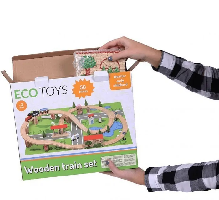 EcoToys - Dřevěná vláčkodráha 50 ks + podložka