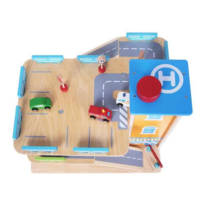 Dřevěná garáž s výtahem + auta EcoToys