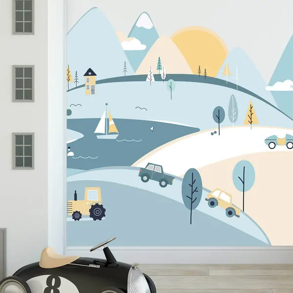 Samolepky na zeď - Hory - blankytné, vel. S 150 x 75 cm