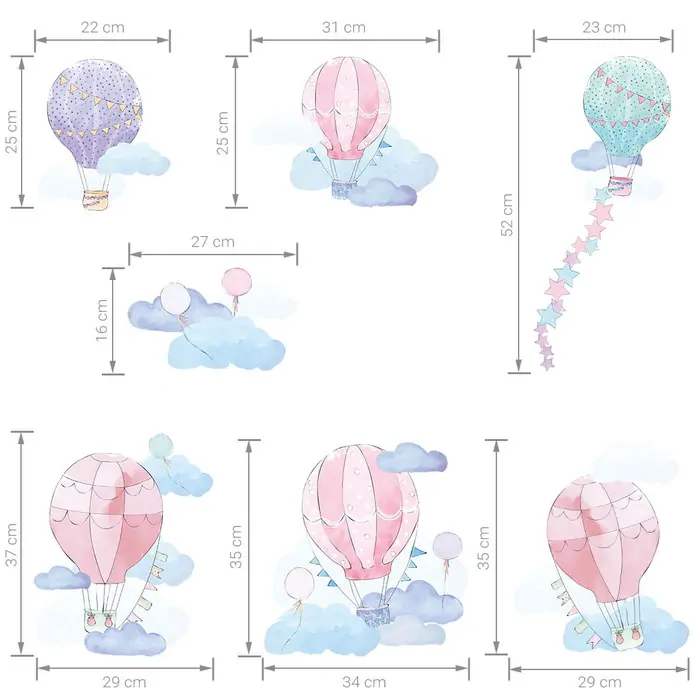 Samolepky na zeď - Létající balóny, růžové