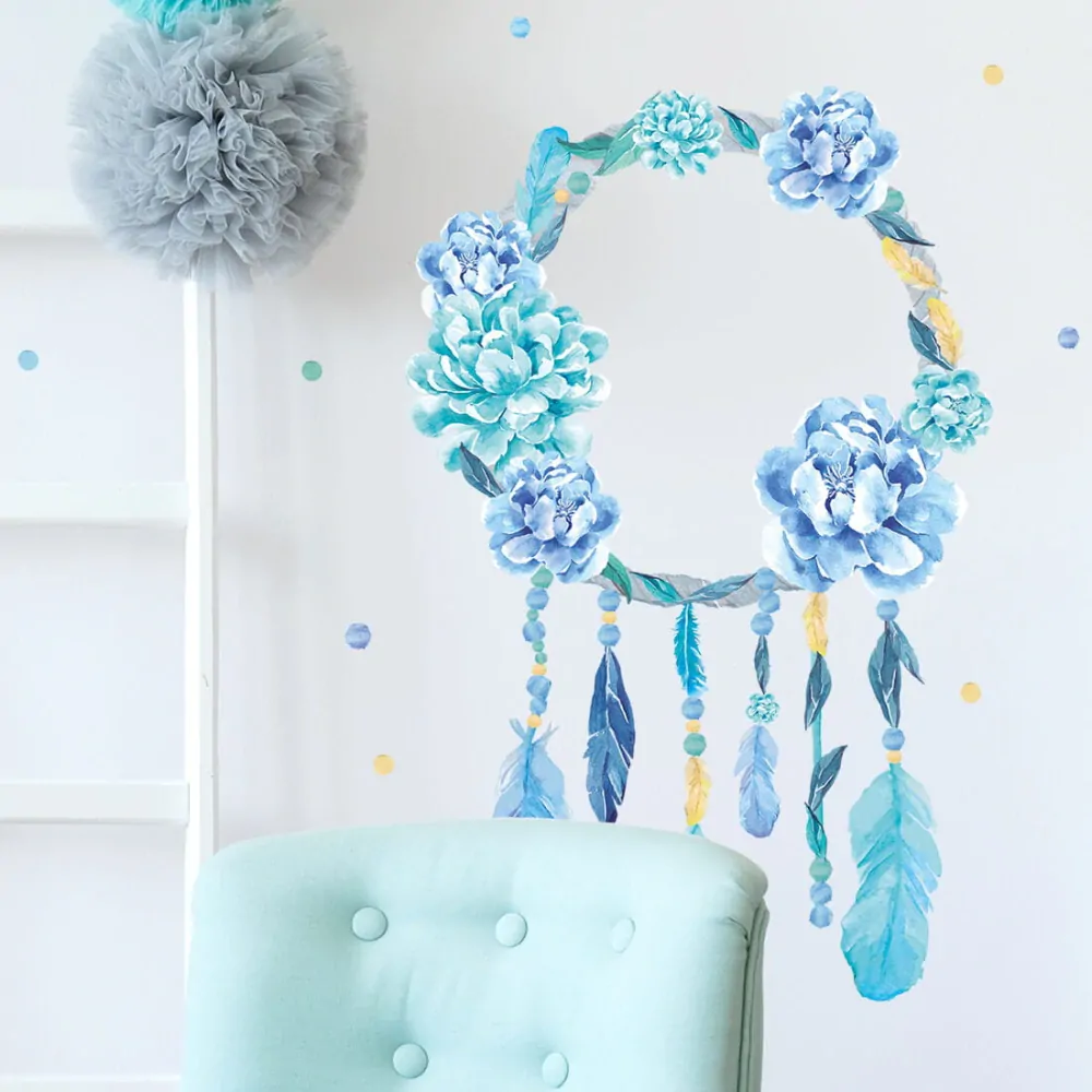 Samolepky na zeď - Lapač snů modrý, 28 x 44 cm