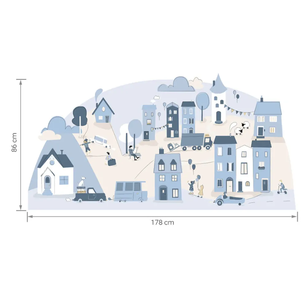 Samolepky na zeď - Městečko - blankytné, vel. L 178 x 86 cm