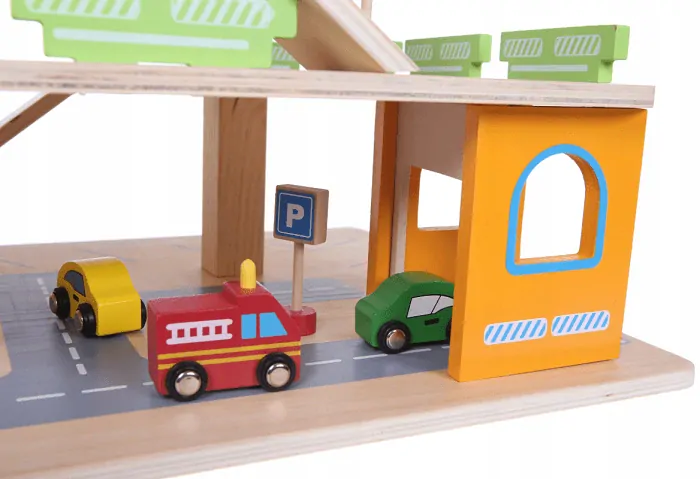 Dřevěná garáž s výtahem + auta EcoToys