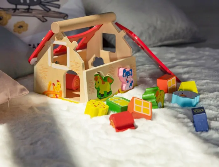 Dřevěná farma s vkládacími kostkami EcoToys