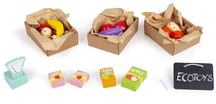 Dřevěný trhový stánek s doplňky Ecotoys