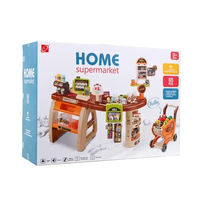 Dětský supermarket s nákupním vozíkem a doplňky
